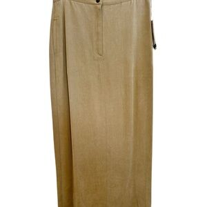 NWT Vintage Cynthia Max Tencel Maxi‎ Skirt Tan Ruched Waist Y2K Slit Back Sz Med